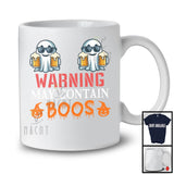 Warning May Contain Boos, Creepy Halloween Boo Ghost Sunglasses, Drunker Drinking Beer T-Shirt