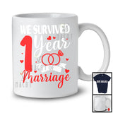We Survived 1 Year Of Marriage, Humorous 1st Wedding Anniversary Rings, Couple Family T-Shirt