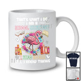 What I Do I Am A School Secretary I Read Books, Adorable Flamingo In Flowers Circle, Reading T-Shirt
