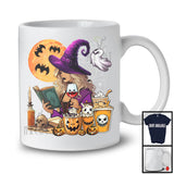 Witch Reading Book With Wine, Lovely Halloween Costume Witch Drinking, Matching Drunker Team T-Shirt