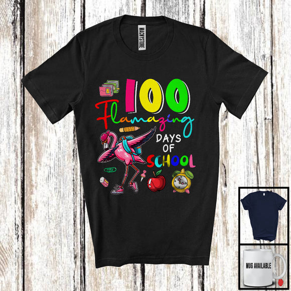 MacnyStore - 100 Flamazing Days Of School, Adorable 100th Day Of School Dabbing Flamingo, Student Teacher T-Shirt