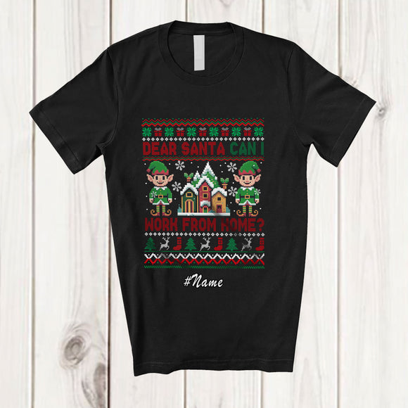 MacnyStore - Personalized Custom Name Santa I Work From Home; Joyful Christmas Sweater Remote Working Elf T-Shirt