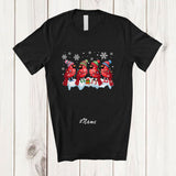 MacnyStore - Personalized Custom Name Four X-mas Cardinal Bird; Adorable Christmas Lights Animal T-Shirt