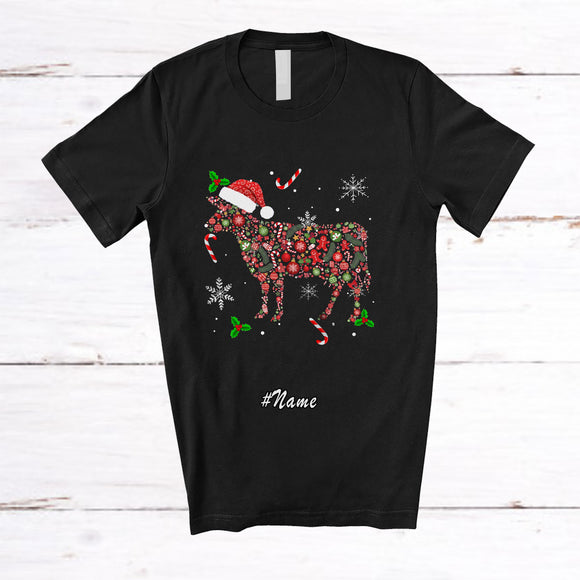 MacnyStore - Personalized Custom Name Christmas Collection Santa Cow Shape; Adorable X-mas Animal T-Shirt