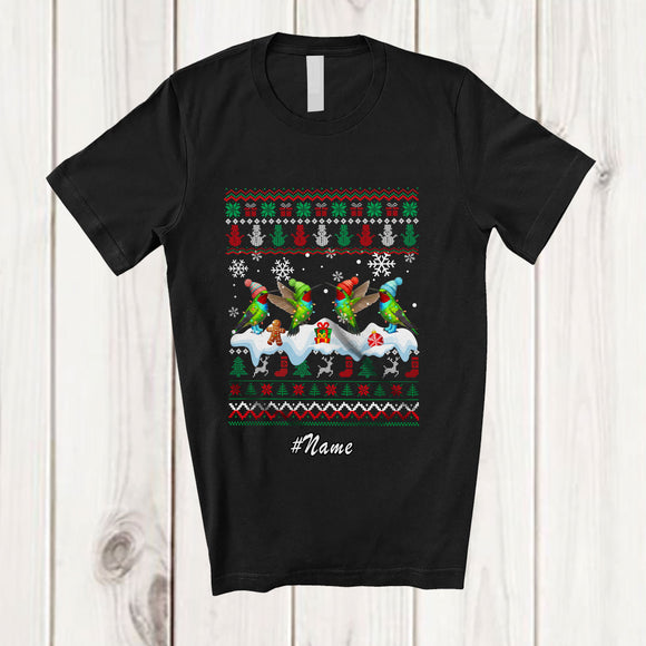 MacnyStore - Personalized Custom Name Four X-mas Hummingbird; Adorable Christmas Lights Sweater Bird T-Shirt