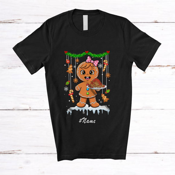 MacnyStore - Personalized Custom Name Gingerbread Eat Spaghetti; Lovely Christmas Lunch Lady Chef Baker T-Shirt
