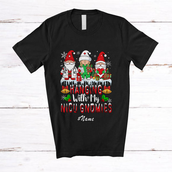 MacnyStore - Personalized Custom Name Hanging With My NICU Gnomies; Lovely Christmas Gnomes Nurse T-Shirt