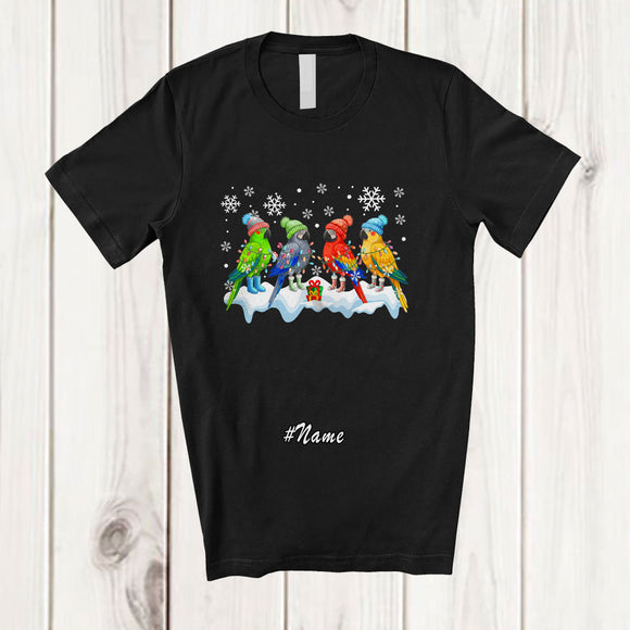 MacnyStore - Personalized Custom Name Four X-mas Parrot; Adorable Christmas Lights Parrot Bird Animal T-Shirt