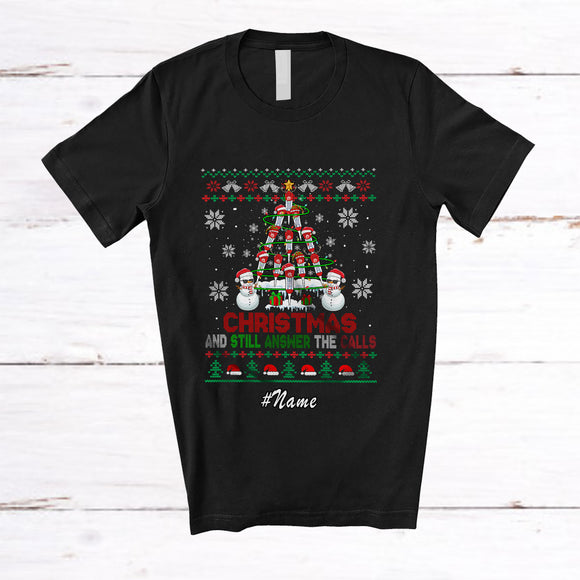 MacnyStore - Personalized Custom Name Christmas Answer The Calls; Joyful Sweater EMT CNA Nurse Medical Tree T-Shirt