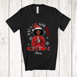 MacnyStore - Personalized Custom Name Girl Who Loves Christmas; Lovely Santa Afro Women Drink Coffee Groovy T-Shirt