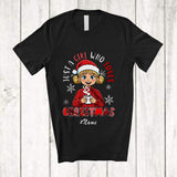 MacnyStore - Personalized Custom Name Girl Who Loves Christmas; Lovely Santa Little Girl Drink Coffee Groovy T-Shirt