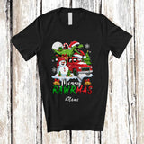 MacnyStore - Personalized Custom Name Merry Rawrmas; Amusing Christmas T-Rex Riding Pickup Truck Snowman T-Shirt
