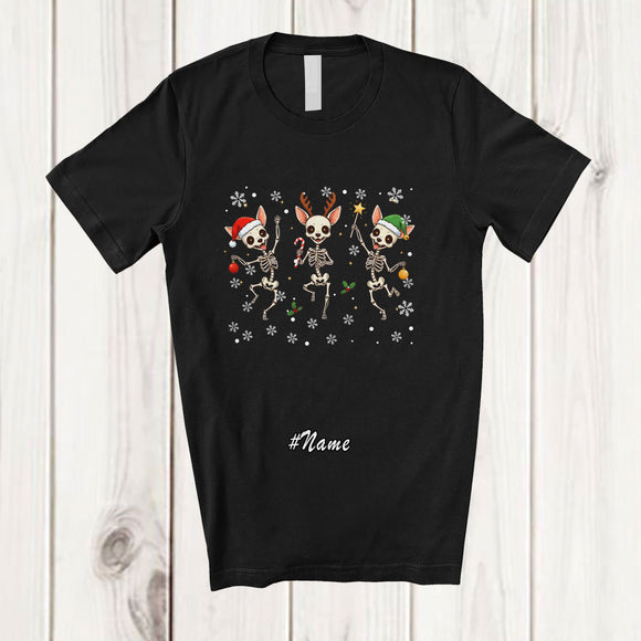 MacnyStore - Personalized Custom Name Three Dancing Skeleton Chihuahua Owner; Amazing Christmas Family T-Shirt