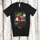 MacnyStore - Personalized Custom Name Merry Rawrmas; Lovely Christmas Sweater T-Rex On Pickup Truck Snowman T-Shirt