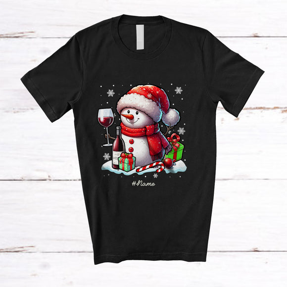 MacnyStore - Personalized Custom Name Snowman Drinking Wine; Joyful Christmas Santa Snowman; Drunker T-Shirt
