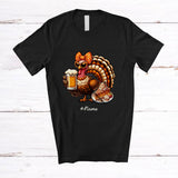 MacnyStore - Personalized Custom Name Turkey Drinking Beer; Joyful Thanksgiving Bow Tie; Women Drunker T-Shirt