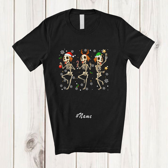 MacnyStore - Personalized Custom Name Three Dancing Skeleton St. Bernard Owner; Amazing Christmas Family T-Shirt