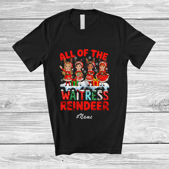 MacnyStore - Personalized Custom Name All Of Waitress Reindeer; Lovely Christmas Lights Santa Waitress Squad T-Shirt