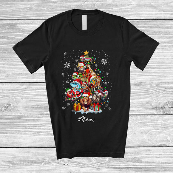 MacnyStore - Personalized Custom Name Sea Wild Animal Collection Christmas Tree; Lovely Snow Family Group T-Shirt