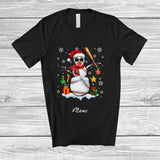 MacnyStore - Personalized Custom Name Baseball Snowman Santa Snow; Amazing Christmas Sport Player Team T-Shirt