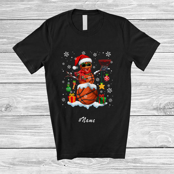MacnyStore - Personalized Custom Name Basketball Snowman Santa Snow; Amazing Christmas Sport Player Team T-Shirt