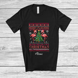 MacnyStore - Personalized Custom Name Merry Flocking Christmas; Lovely Sweater Flamingos X-mas Tree T-Shirt