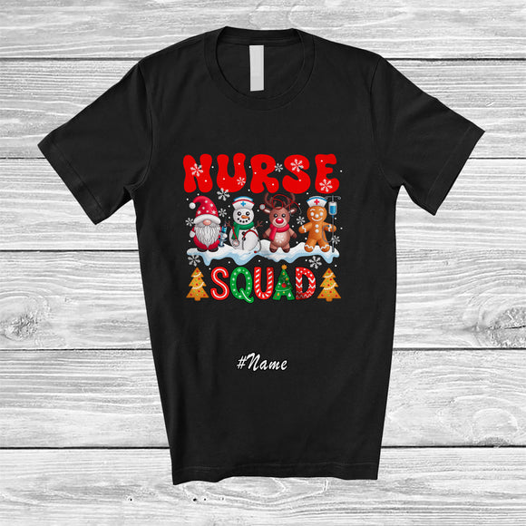 MacnyStore - Personalized Custom Name Nurse Squad; Adorable Christmas Gnome Snowman Reindeer Gingerbread T-Shirt