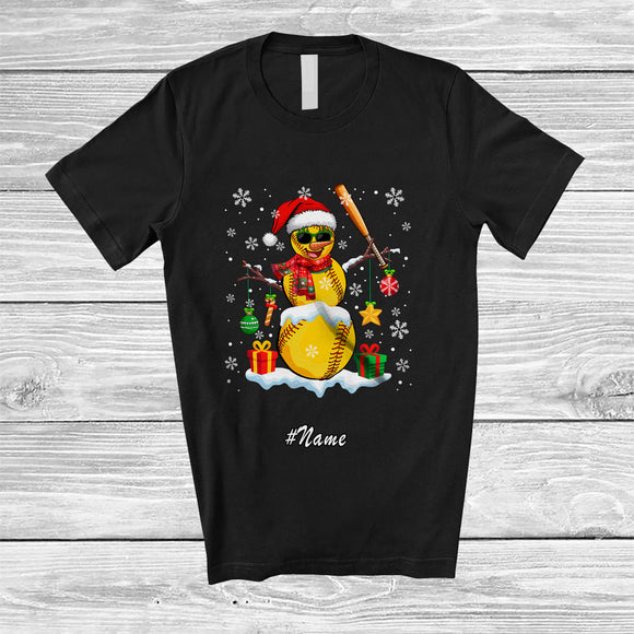 MacnyStore - Personalized Custom Name Softball Snowman Santa Snow; Amazing Christmas Sport Player Team T-Shirt