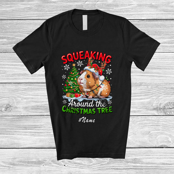 MacnyStore - Personalized Custom Name Squeaking Around Christmas Tree; Lovely Santa Reindeer Guinea Pig T-Shirt