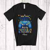 MacnyStore - Personalized Custom Name This Is My Hanukkah Pajama Shirt; Joyful Lights Game Controller Gamer T-Shirt
