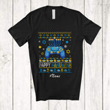 MacnyStore - Personalized Custom Name Happy Hanukkah; Joyful Sweater Game Controller; Boys Men Gamer T-Shirt