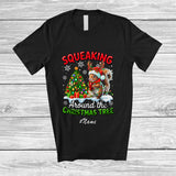 MacnyStore - Personalized Custom Name Squeaking Around Christmas Tree; Lovely Santa Reindeer Squirrel T-Shirt