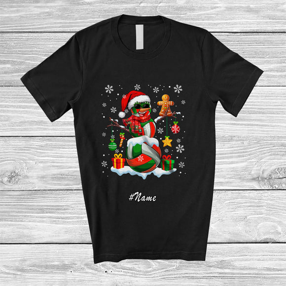 MacnyStore - Personalized Custom Name Volleyball Snowman Santa Snow; Amazing Christmas Sport Player Team T-Shirt