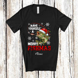 MacnyStore - Personalized Custom Name Have A Merry Fishmas; Humorous Christmas Santa Catfish Fishing T-Shirt