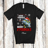 MacnyStore - Personalized Custom Name Have A Merry Fishmas; Humorous Christmas Santa Tuna Fish Fishing T-Shirt