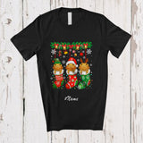 MacnyStore - Personalized Custom Name Three Bearded Dragons In Christmas Socks; Lovely X-mas Lights Animal T-Shirt