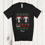 MacnyStore - Personalized Custom Name Merry Christmas; Adorable Sweater Santa Cow Face; Farming Farmer T-Shirt