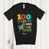MacnyStore - Personalized Custom Name 100 Rawrsome Days Of School; Awesome 100th Day Boys T-Rex Dinosaur T-Shirt