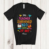 MacnyStore - Personalized Custom Name My Teacher Survived 100 Days Of Me; Joyful 100th Day School Students T-Shirt