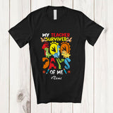 MacnyStore - Personalized Custom Name Teacher Survived 100 Days Of Me; Joyful 100th Day Of School Dinosaur T-Shirt
