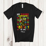 MacnyStore - Personalized Custom Name My Teacher Survived 100 Days Of Me; Humorous School Dinosaur T-Rex T-Shirt