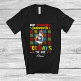 MacnyStore - Personalized Custom Name My Teacher Survived 100 Days Of Me; Joyful 100th Day Students Chicken T-Shirt