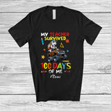 MacnyStore - Personalized Custom Name Teacher Survived 100 Days Of Me; Joyful School Goat On Monster Truck T-Shirt
