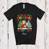 MacnyStore - Personalized Custom Name My Christmas Pajama Shirt; Joyful X-mas Trees Santa Sheep Farmer T-Shirt