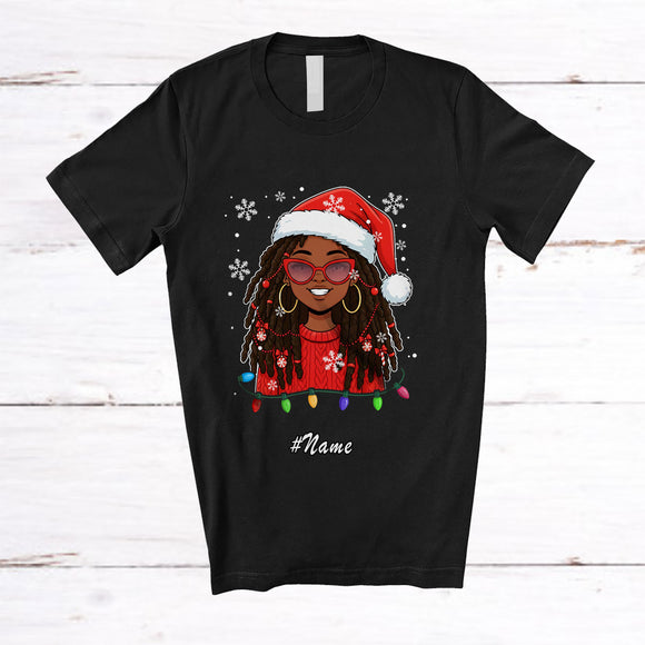 MacnyStore - Personalized Custom Name African Santa Afro Girl Sunglasses; Humorous Christmas Family T-Shirt