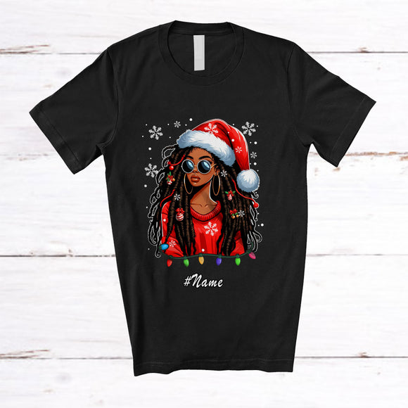 MacnyStore - Personalized Custom Name African Santa Afro Women Sunglasses; Humorous Christmas Family T-Shirt