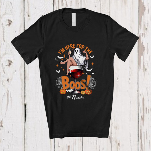 MacnyStore - Personalized Custom Name Here For The Boos; Happy Halloween Women On Wine; Drinking T-Shirt