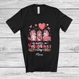 MacnyStore - Personalized Custom Name Happy Valentine's Day; Lovely Three Pink Unicorns Hearts; Couple T-Shirt