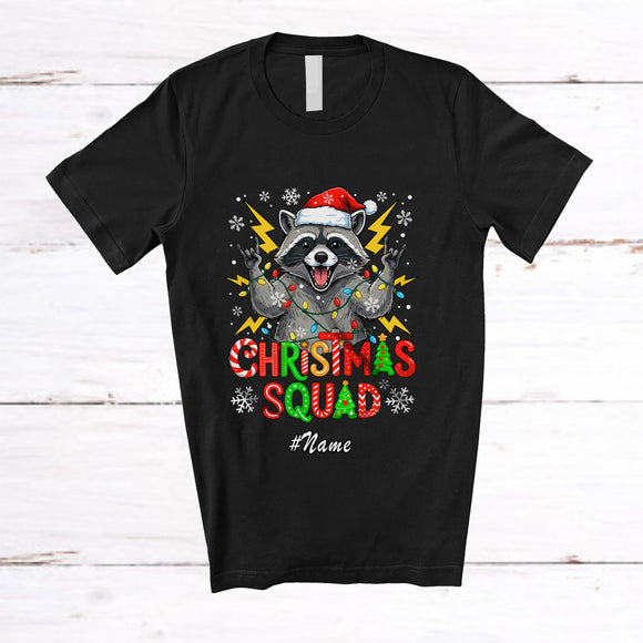 MacnyStore - Personalized Custom Name Christmas Squad; Amusing X-mas Lights Santa Raccoon Animal Lover T-Shirt
