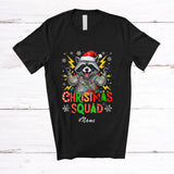 MacnyStore - Personalized Custom Name Christmas Squad; Amusing X-mas Lights Santa Raccoon Animal Lover T-Shirt